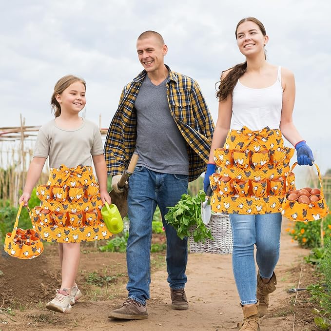 Egg Collecting Apron and Basket, 12 Pouches Chicken Egg Apron, 7 Pouches Chicken Eggs Basket, Collector Chicken Eggs