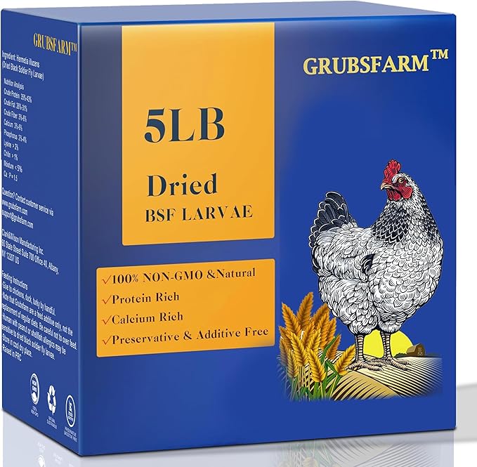 Premium Dried Black Soldier Fly Larvae for Chickens 5LBS - Superior to Mealworms - 85X More Calcium Than Meal Worms - Molting & Laying Hens Supplement - Non-GMO BSF Larvae Treats for Ducks
