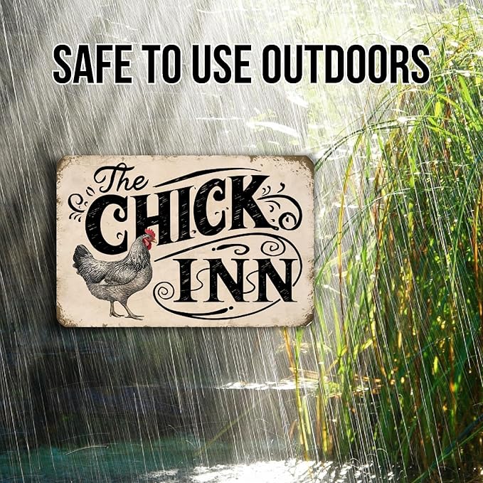Vintage-Style "The Chick Inn" Sign - Rustic Farmhouse Decor with Detailed Chicken Illustration, 8" x 12"