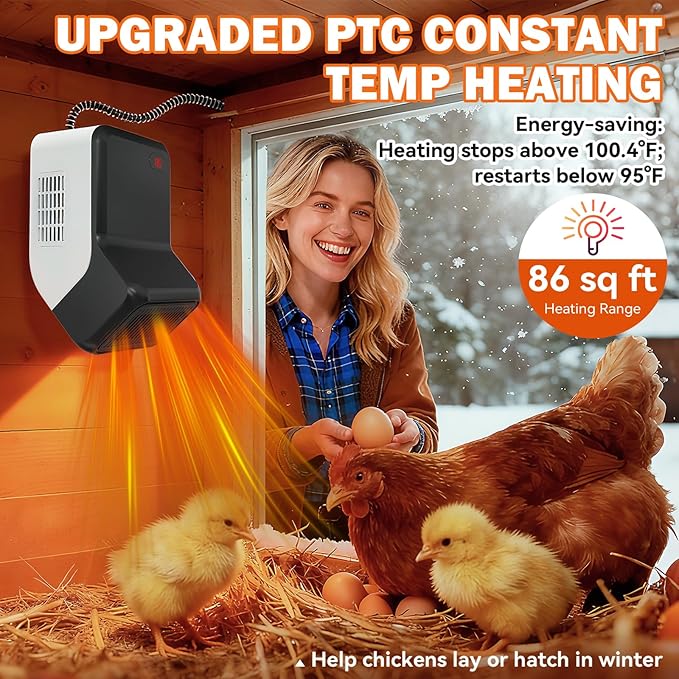 Dog House Heater with Thermostat for Small Chicken Coop, Electric Pet Heater for Outside Dog Cat House, Safe Winter Warmer with PTC Heating, Overheat Protection, Chew-Proof Cord, 95-100.4°F, 300/600W