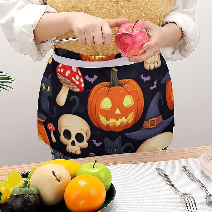 Unisex Apron for Cooking Server Waitress Half Waist Apron with 3 Pockets