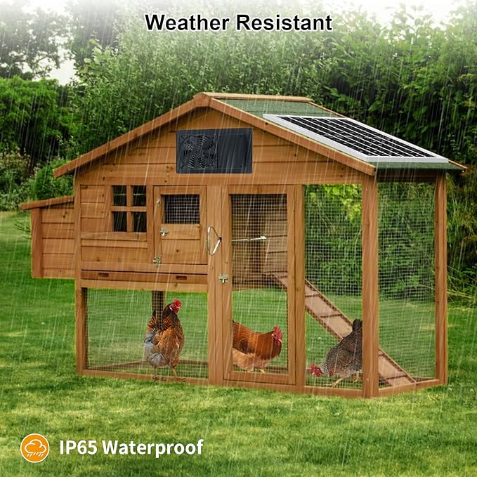Solar Exhaust Fan with Battery and 3H/6H Timer, High Speed IP65 Waterproof Solar Powered Ventilation Fan for Chicken Coop, Greenhouse, Dog House and Shed, Low Noise (16.4FT Cord, 1 Pack)
