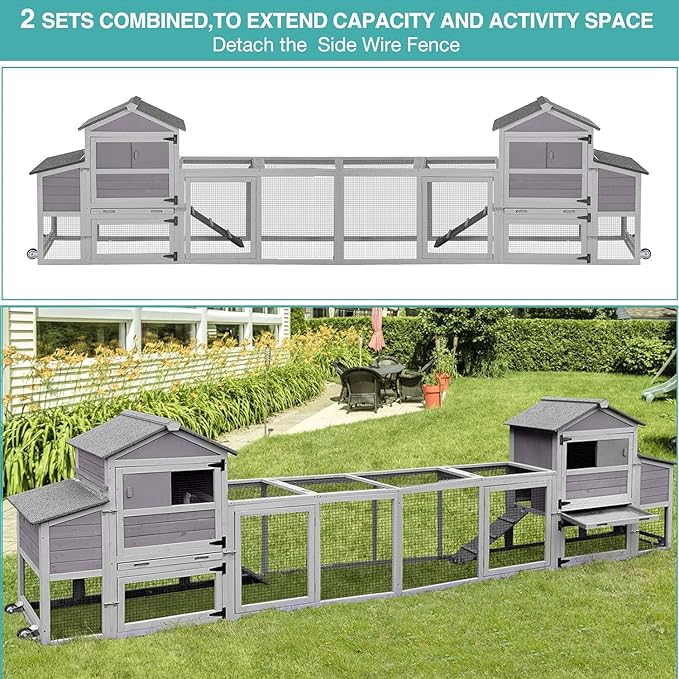 Chicken Coop for 2-4 Chickens, Mobile Chicken House for Outdoor with Wheels, Nesting Box, Leakproof Pull-on Tray and UV-Resistant Roof Panel, Wooden Chicken Coop for Duck