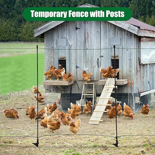Temporary Fence with Step-in Stakes - 3ft x 100ft Plastic Mesh Fencing Safety Barrier for Dogs, Chickens - Portable Temporary Fencing with Posts for Backyard, Garden, Outdoor Animal Protection