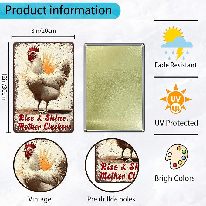 Funny Chicken Signs Rise And Shine Mother Cluckers Aluminium Sign Metal Chicken Signs Decor Home Ktichen Farm Are Wall 12x8 Inch Vintage Chicken Signs For Coop Metal Tin Signs Poster