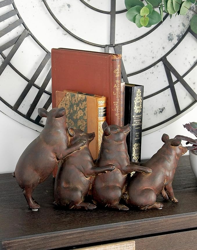 Deco 79 Polystone Pig Decorative Sculpture Home Decor Statue, Accent Figurine 13" x 4" x 7", Dark Brown