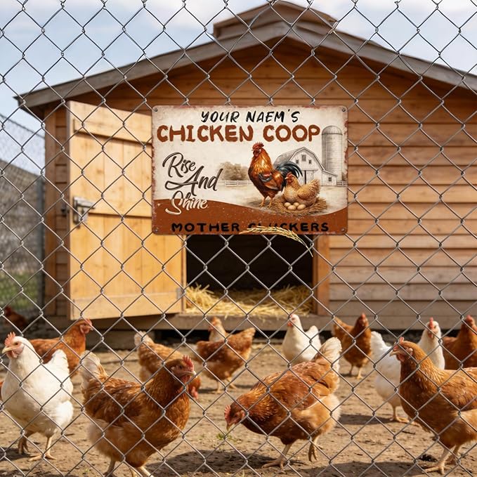 Custom Your Name Chicken Coop Tin Sign Rise And Shine Funny Farm Metal Plaque Vintage Rustic Wall Decor for Backyard Barn Farmhouse