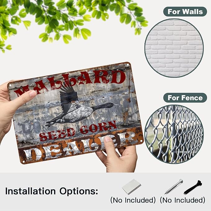 Mallard Seed Corn Metal Tin Sign Wall Art Kitchen Farm Cottage Shop Funny Man Cave Metal Tin Signs Decorative Accessories Wall Vintage Metal Tin Logo Poster Plaque Bar Club Cafe 12 * 8in