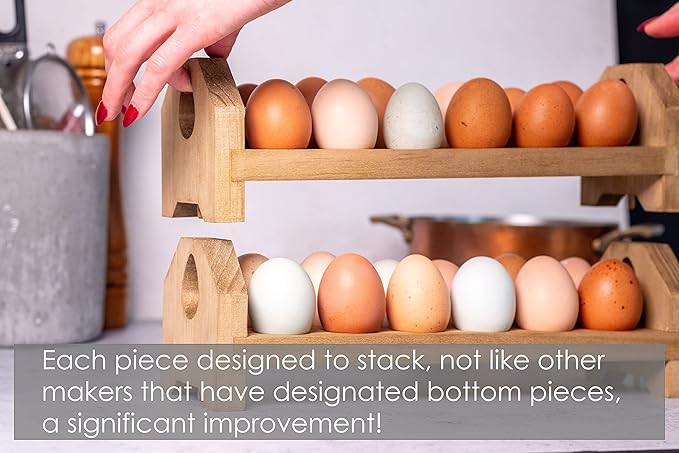 Farmhouse Stackable Wood Egg Holder - Egg Storage Tray (3)
