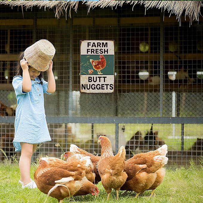 Metal Chicken Coop Sign, Funny Chicken Gifts, Tin Sign for Home Farm Chicken Coop Farmhouse Kitchen Garden Decor 8 X 12 Inch