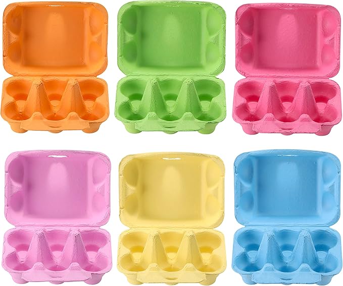 60 Pcs Egg Cartons Half Dozen, Colorful Paper Pulp Cute Egg Basket Storage Container Holder, Easter Valentine Lover Gift Chicken Eggs Crate with Labels, Hold Up to 6 Huevos with label stickers