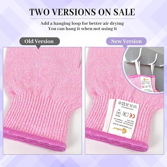 Evridwear Cut Resistant Gloves Food Grade Level 5 Kitchen Safety Protection (Large, Pink)