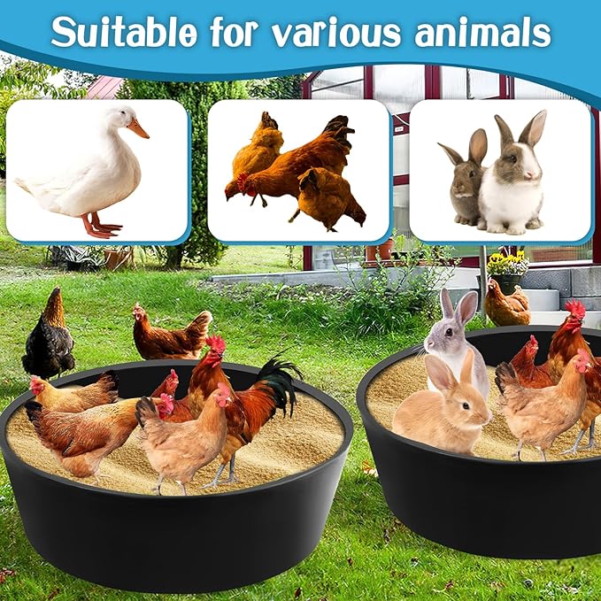 2Pcs Chicken Dust Bath Tub, 25'' D x 5.9'' H, Bottomless Design Chicken Dust Bath Container, Chicken Coop Cleaner Container for Farms, Chicken Coops, Environmental Protection and Easy to Assemble