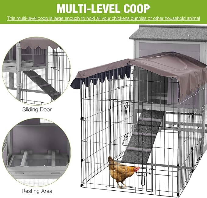79" Mobile Chicken Coop with Nesting Box and Wheels, Outdoor Wooden Hen House for 2-4 Chickens, Large Poultry Cage with Metal Run, Waterproof Cover and 6 Access Doors