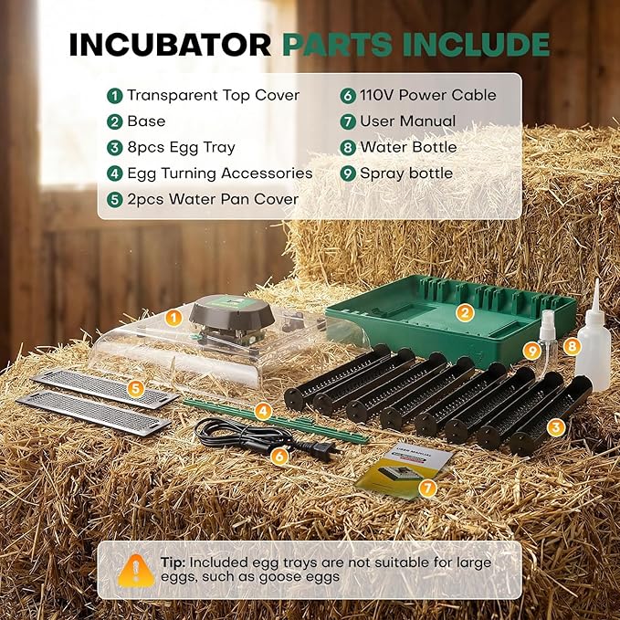 Incubators for Hatching Eggs, 72 Eggs Hatching Incubator with Automatic Egg Turner & Humidity Control & Digital Temp, 360° Clear View for Chicken/Duck/Quail/Goose, Perfect for Lab School Farm
