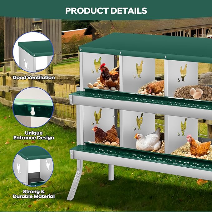 8 Compartment Chicken Nesting Box with Bracket Legs, Nesting Boxes for Chickens, Chicken Laying Boxes to Protect Eggs, Easy to Clean & Install