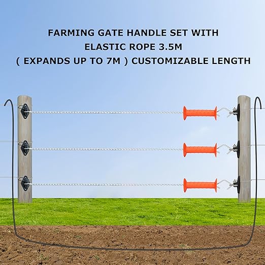 Electric Fence Bungy Gate Kit, Electrified Bungee Gate Handle with Elasticized Rope for Livestock, Insulators Temporary System, Easy Installation