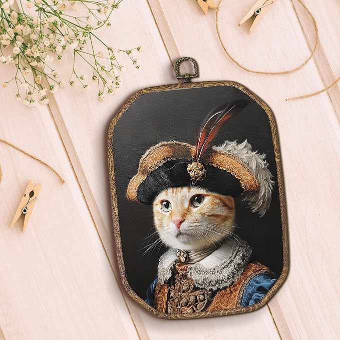 Hxlac Victorian Cat Rectangular Wall Art Framed, Vintage Cat Rectangular Wall Decor, Cottagecore Farm Animal Hanging Canvas Prints Wall Sculptures for Home Living Room Bedroom Decor, 7.1x10.2 Inch