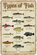 Fish Vintage Aluminum Sign Metal Types Of Fish Poster Wall Decor-Retro Fishing Decor Metal Tin Sign for Home Lake House Decor Bedroom Kitchen, Signs Gift,12''x 8''