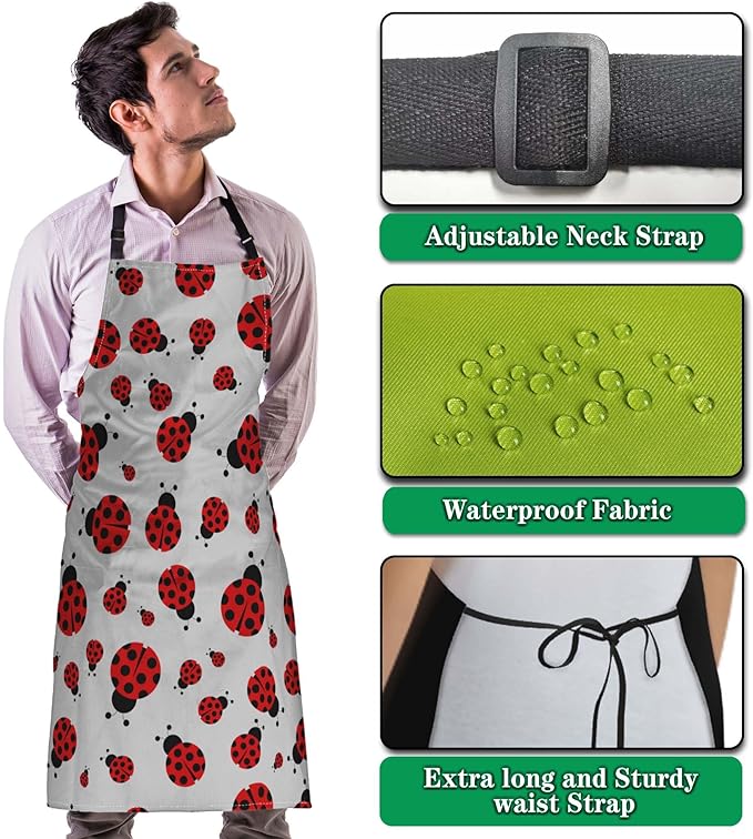 Cute Cooking Apron for Women Red Ladybug Mans Aprons for Cooking Funny for Kitchen Cooking Restaurant BBQ Painting Crafting Gardening 27” (W) x 31” (H), Waterproof Apron