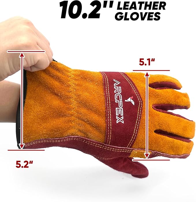 Leather Work Gloves for Men, Heavy-Duty Welding Gloves XL for MIG TIG Welding, Gardening, Construction, Farm, Wood Chopping Cowhide with Cotton Liner Safety Thorn Proof Gloves Hand Protection