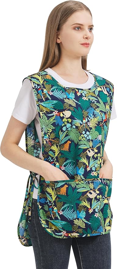 Nanxson Women Cobbler Apron with 2 Patch Pockets Cotton printed Smock with Side Ties for Work Chef kitchen CF3187