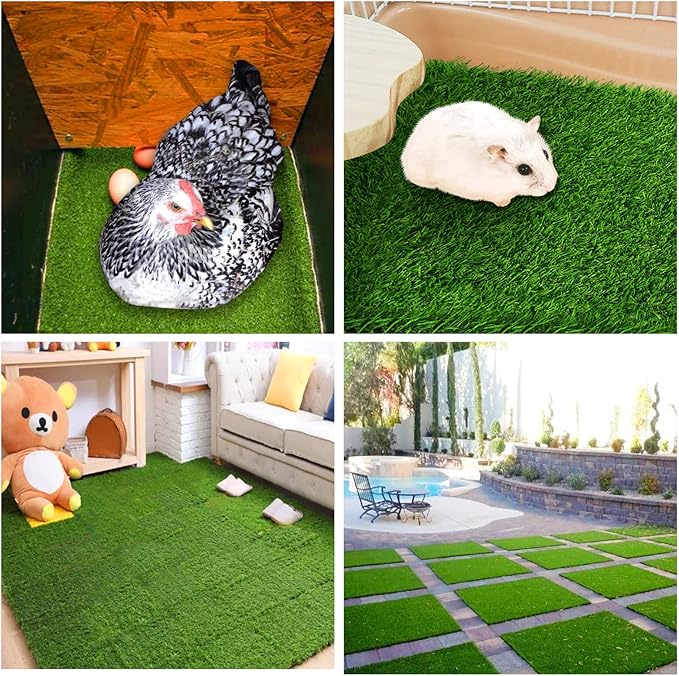 8 Pack Chicken Nesting Box Pads - Washable Artificial Grass Nesting Pads - Chicken Nesting Pads for Chicken Coop and Pet Garden Lawn Indoor Outdoor 12"×12"×1"