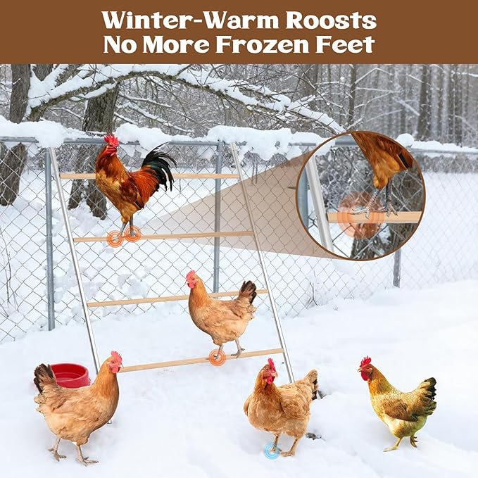 Large Chicken Roosting Bars, 55 Inch Chicken Perch for Coop with Metal Frame, Sturdy Roosting Ladder for Hens, Chicken Coop Accessories and Toys for Backyard Poultry, Easy to Clean
