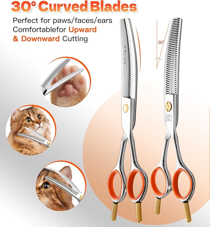 Fenice Peak 6'' Small Curved Thinning Scissors Lightweight Dog Cat Grooming Scissors with Safety Round Tip JP440C Stainless Steel