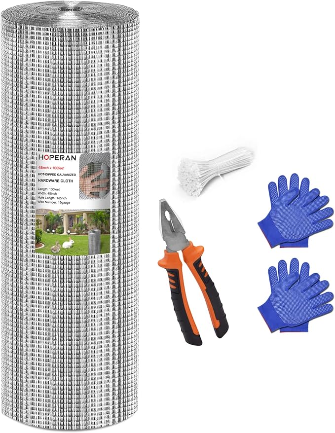 HOPERAN Hardware Cloth 1/2 Inch 48 x 100 ft - 19 Gauge Chicken Wire Fencing Mesh, Hot Dipped Galvanized After Welding, Wire Fence Rolls for Garden Fencing, Gopher Wire Rabbit Wire Poultry Netting
