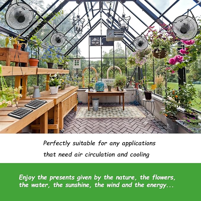 8 Inch Solar Powered Fan, Install-Free, with 25W Dual Solar Panels, Cloudy Days Working Solar Fan for Air Circulation and Cooling in Greenhouse, Chicken Coop, Pet House, Attic, 14ft Long Cable
