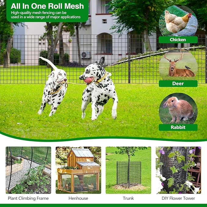 Welded Wire Fence, 50ft(L) x 48inch(H) Garden Fence for Dog, 2 Inch x 3 Inch 16GA Fencing for Chicken, PVC Coated Anti-Rust Roll Metal Wire Mesh Fence for Yard Vegetable, Green