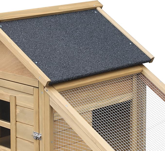 PawHut 69" Wooden Chicken Coop, Poultry Cage Hen House with Connecting Ramp, Removable Tray, Ventilated Window and Nesting Box, Natural