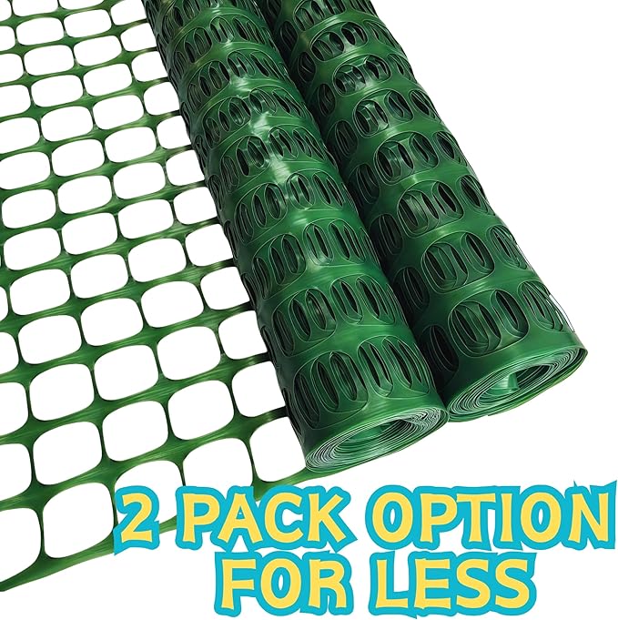 PotatoLife Plastic Mesh Fence Safety Fence, 4'x100' Roll with 100 Zip Ties, Resuable Temporary Netting for Garden Fencing, Construction, Snow Fencing, Animal Barrier, Poultry, Deer, Patio, Green