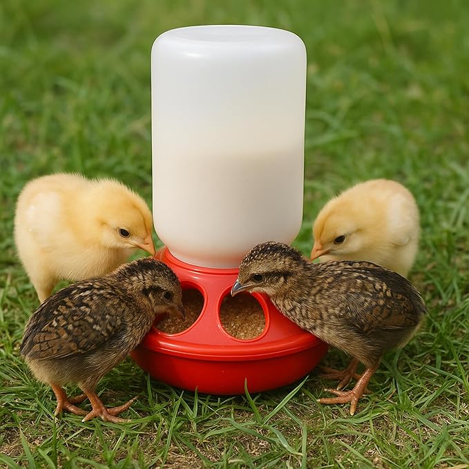 Baby Chick Feeder, Waste Free Chicken Feeder Jar, Duckling Feeder for Pigeon, Birds & Small Flock Feeding, 1 Quart Poultry Feeder with 8 Feeding Holes.