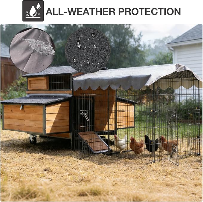 Heavy Duty Chicken Coop for 3-6 Chickens – Reinforced Metal Frame & Spacious Run with 6 Nesting Boxes, 7 Doors, Wheels – Outdoor Poultry House for Ducks, Rabbits (76.6”L x 53.8”W x 36.8”H)
