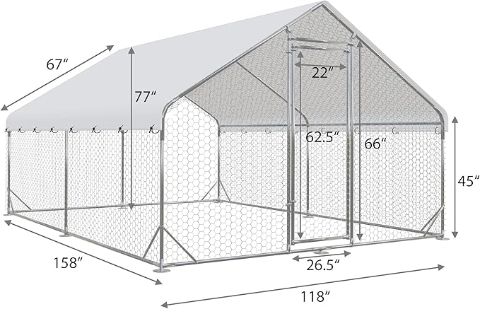 Large Metal Chicken Coop Run, Outdoor Chicken Coop,Walk-in Poultry Cage Spire-Shaped Chicken Run with Waterproof and Anti-Ultraviolet Cover for Outside,Backyard and Farm,13'x9.8'x6.4'