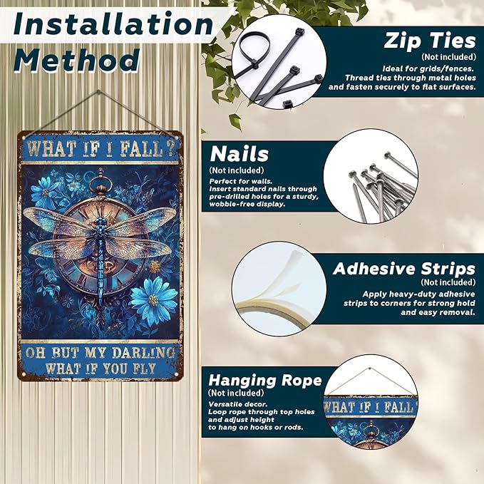 HARIKUIYIN Vintage What If I Fall Oh But My Darling What If You Fly Wall Clock Metal Sign Retro Aluminum Sign Home Office Kitchen Bar Garden Wall Decor 12x8 Inch