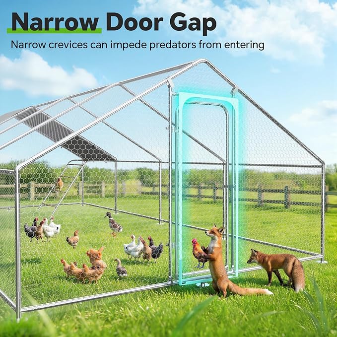 Large Metal Chicken Coop Run with Roosting Perch– Outdoor Waterproof & UV-Resistant Cover for Chickens, Ducks, Rabbits, and Hens in Yard or Farm Use Spire Roof(13.1'Wx26.2'Lx 6.5'H)