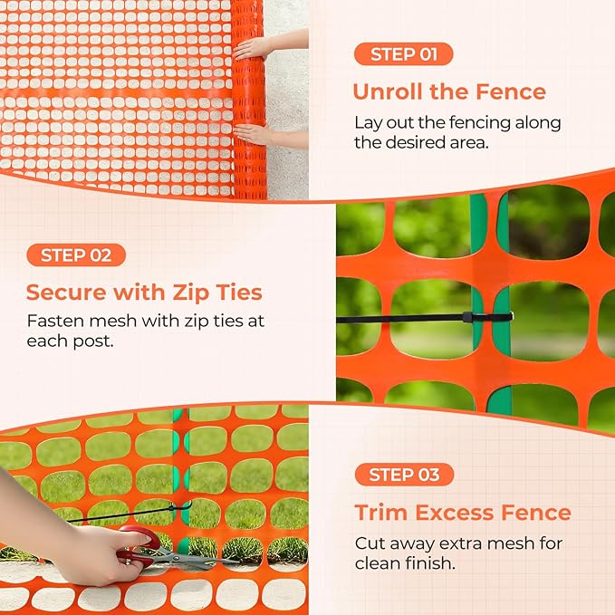 Ohuhu Plastic Garden Fence Safety Fence, 4'x100'/15LB Heavy Duty Reusable Netting Plastic Mesh Fence Roll, Temporary Fencing for Animal Barrier Pool Fence Snow Fencing for Poultry Rabbits Chicken Dogs