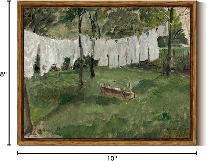 InSimSea Framed Canvas Wall Art,Vintage Laundry Room Art Print, Antique Oil Painting, Country Landscape Vintage Wall Art Canvas for Bathroom Bedroom Office Gallery 8x10in