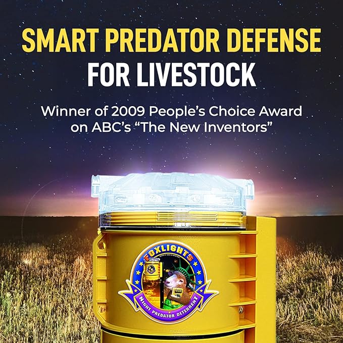 Foxlights Non-Solar Predator Deterrent – 9-LED Night Guard with 360° Coverage, Random Flashing Lights – Humane Repeller for Chicken Coops, Poultry, Livestock, Gardens & Farms