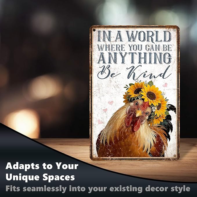 Chicken Metal Sign Chicken Coop Metal Decor In A World Where You Can Be Anything Be Kind Tin Signs Vintage Farmhouse Poster Rustic Wall Decor For Home Farm Office Cafe Kitchen Bar 12 * 8 In