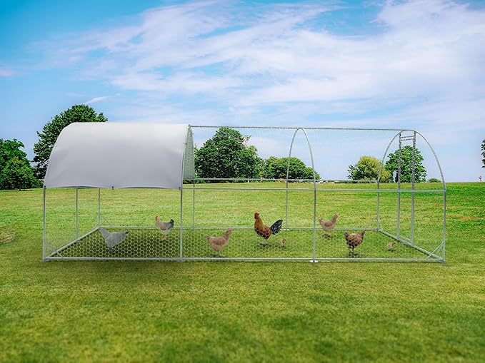 Large Metal Chicken Coop,Outdoor Chicken Coop Run Chicken Shelter with Water-Resident and Anti-UV Cover,Dome Roof Walk-in Poultry Cage Duck Rabbit House for Outside,Backyard and Farm, 19.5'x9'x6.5'