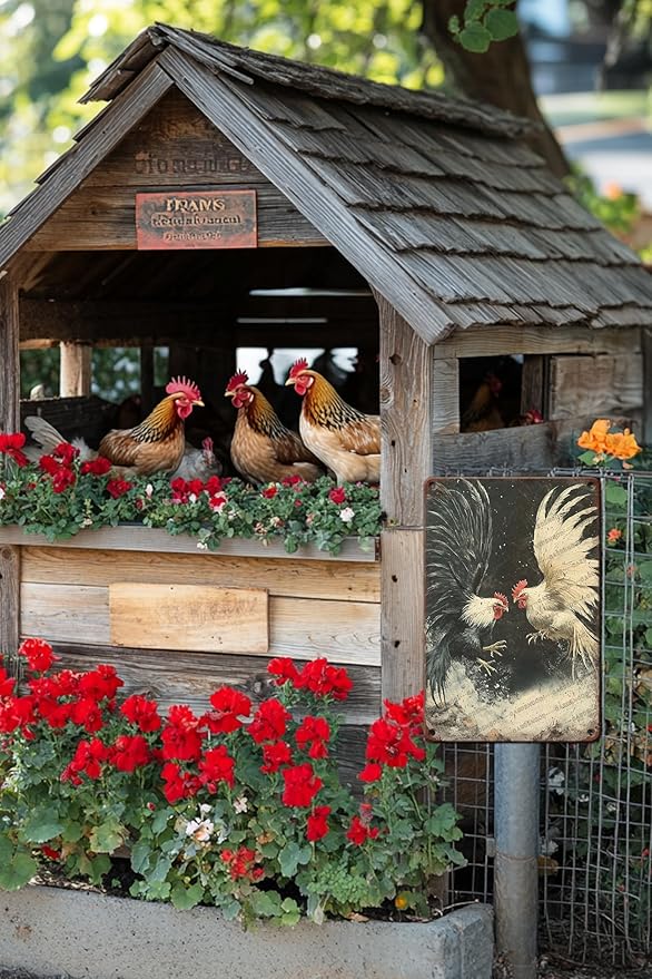 Vintage Metal Sign Farm Rooster Fighting Cock Cockfighting Gamecock Retro Game Fowl Metal Poster Home Garden Garage Farmhouse Aluminium Sign Art Wall Decor Plaque 12x8 Inch