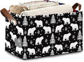 Bear Forest Collapsible Storage Box,Snowflake Winter Organizer Bin with Handles for Room Decoration,Bins Book Basket Box 17x11.5x10Inch