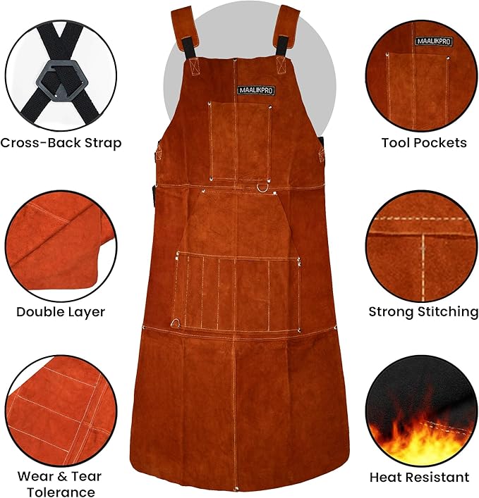 Leather Welding Work Apron with 9 Tool Pockets