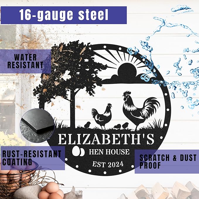 Personalized Chicken Coop Metal Sign, Rustic Farmhouse Wall Decor, Custom Hen House Sign, Handmade Gift for Chicken Lovers