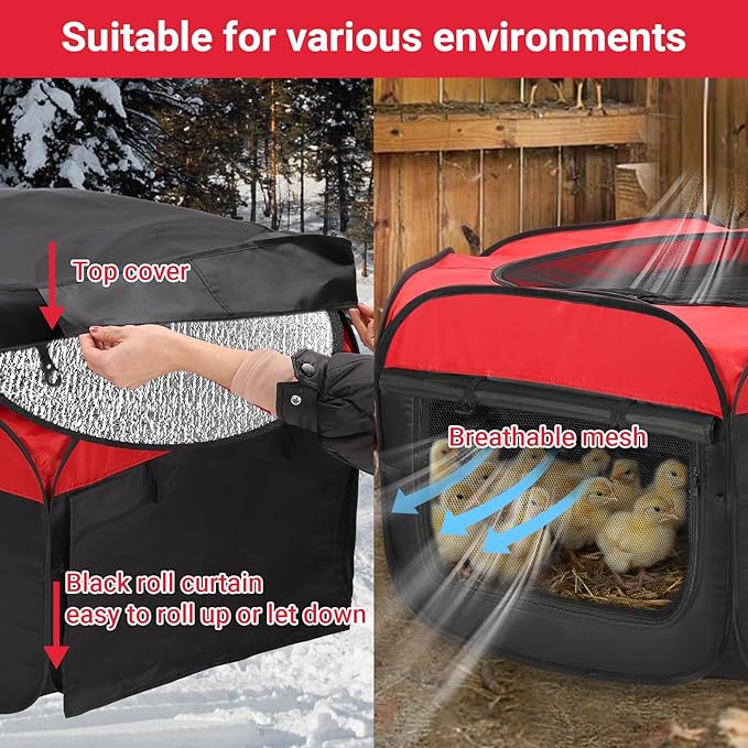 Brooder Box for Chicks Starter Kit, Pop up and Breathable Chicken Brooders, Collapsible Brooding Box/Playpen with 10 x 10in Brooder Plate, Chicken Waterer, Feeder, Perch for Duck, Quail