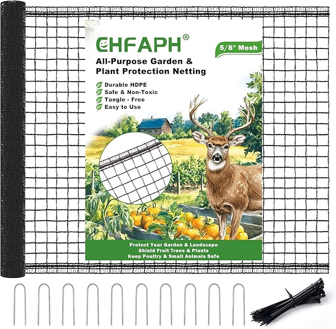 Deer Fence Netting 4ft x 75ft, Heavy Duty Plastic Mesh Deer Netting with Pre-Strung Reinforced Edge, Reusable Temporary Garden Fence, Animal Barrier for Yard, Poultry & Pets, Protect Plants & Crops